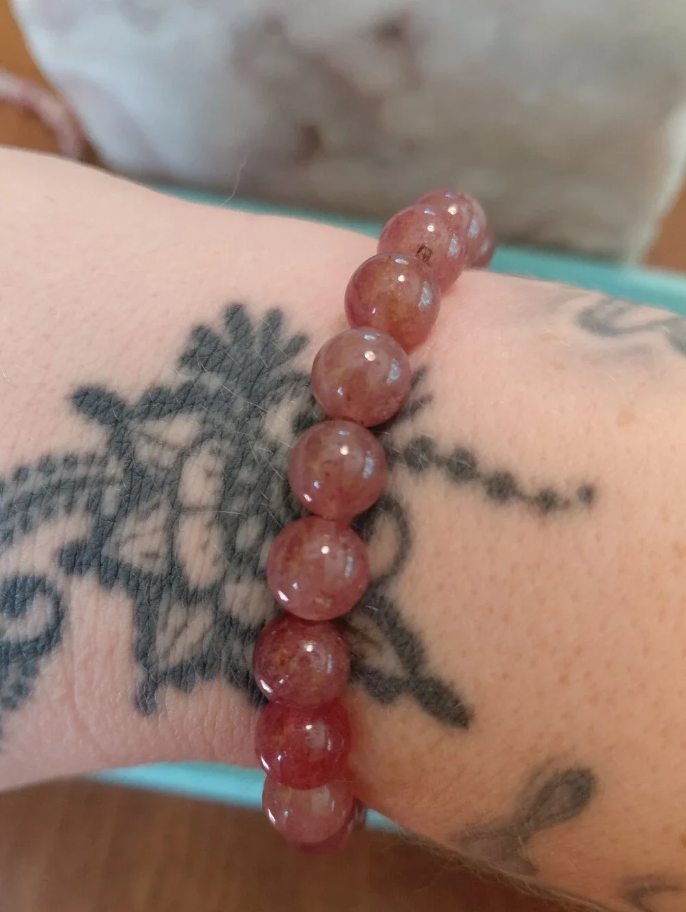 Strawberry Quartz Beaded Stretch Bracelet Natural Stone